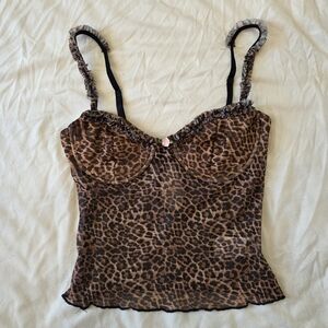 Edikted Y2K Sheer Leopard Print Mesh Corset-Style Cami Top